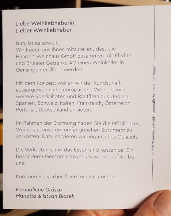 Weinkeller Oensingen - Eröffnung